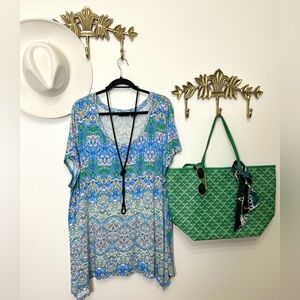 Shabby chic spring flowy short sleeve 2X ptp 26” l 32”